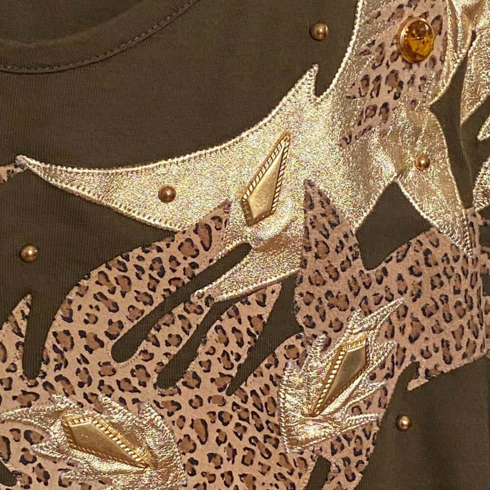 PHILIP NOEL Vintage 2-pc Leopard Print Applique Jewel and Metal Beading Size O/S - Picture 9 of 11